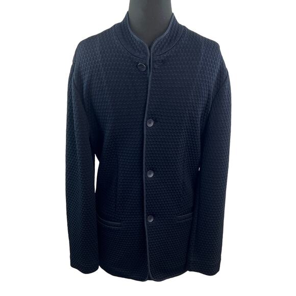 Armani Collezioni Navy Blue Mens Jacket Diamond Cut Shoulder Mock Neck Sz Large - Picture 1 of 9